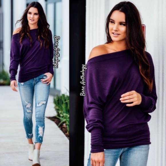 Bellanblue Tops - CHARLOTTE Off Shoulder Tunic Top - PLUM